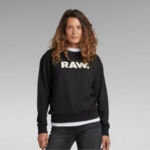 G-Star Raw Xula Art Cropped Straight Fit Raglan Black Crewneck Sweatshirt